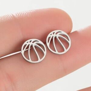 NEW Dainty Basketball stud Earrings Silver color Boutique